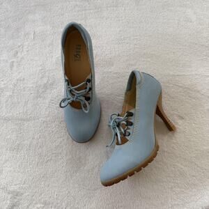 Rouge Helium Heel Shoes Womens Size 7 Blue Lace Up Lug Sole Stiletto Oxford Pump